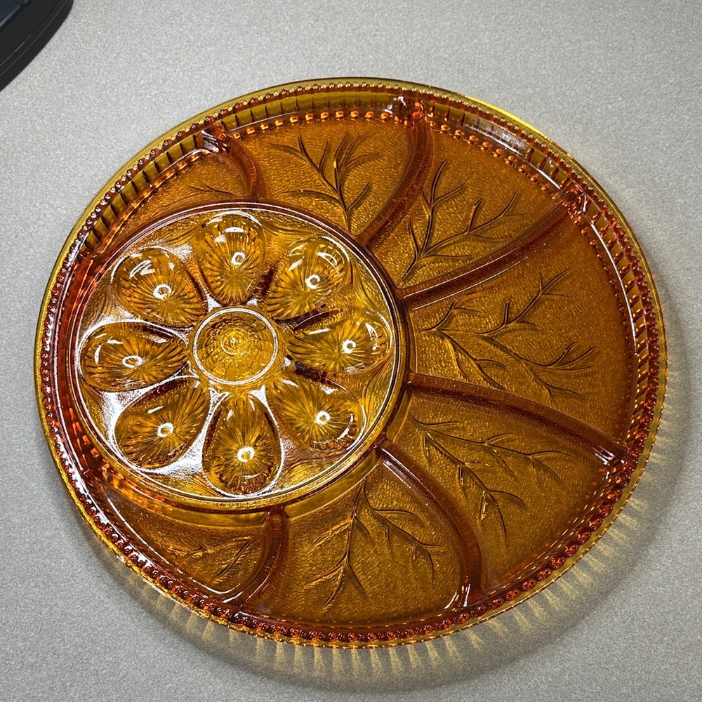 Indiana Glass Golden Amber divided egg and vegetable tray